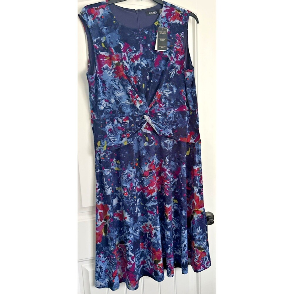 Lauren Ralph Lauren Women's Plus Size Print Twist-Front Jersey Dress Blue 18W - Picture 5 of 12